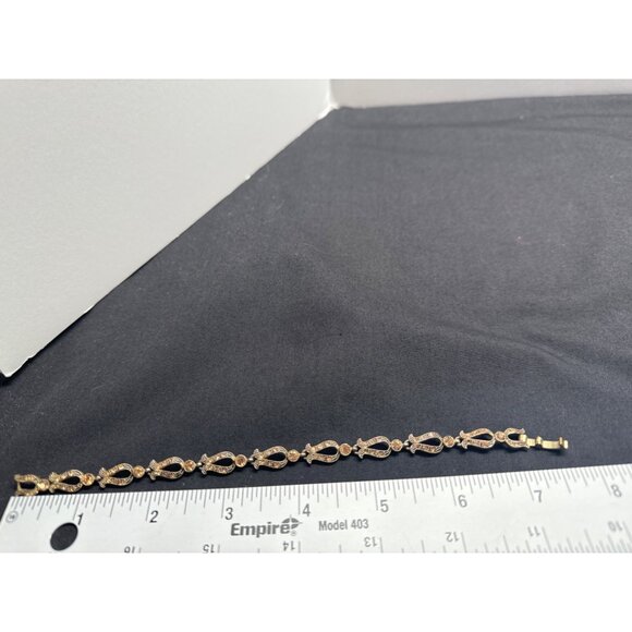 Vintage Monet Gold Tone Link Bracelet With Rhinestones - Picture 5 of 5